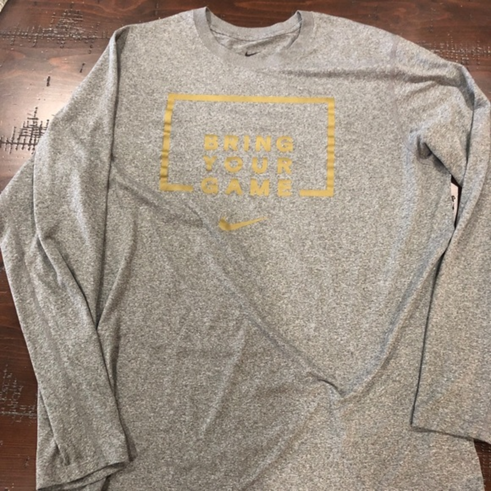 Nike Shirt Mens Large Gray Long Sleeve Crew “Bring‎ Your Game”  Dri Fit